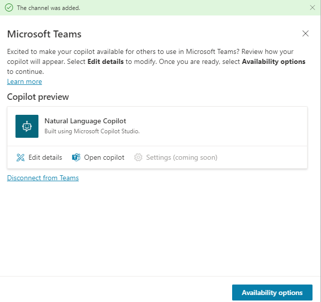 Screenshot of the Teams channel dialog.