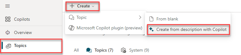 Create topic with copilot.