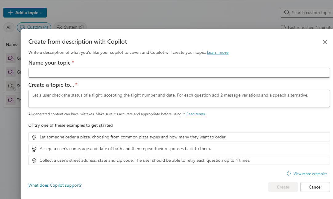 Create topic with copilot.