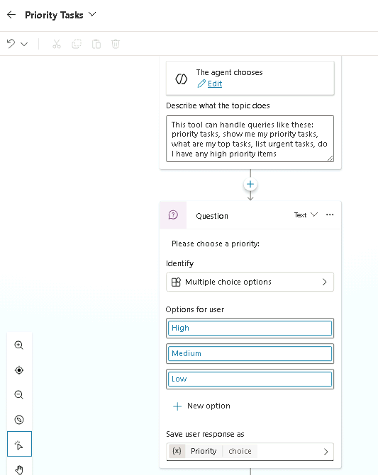 Screenshot of topic with a question node.