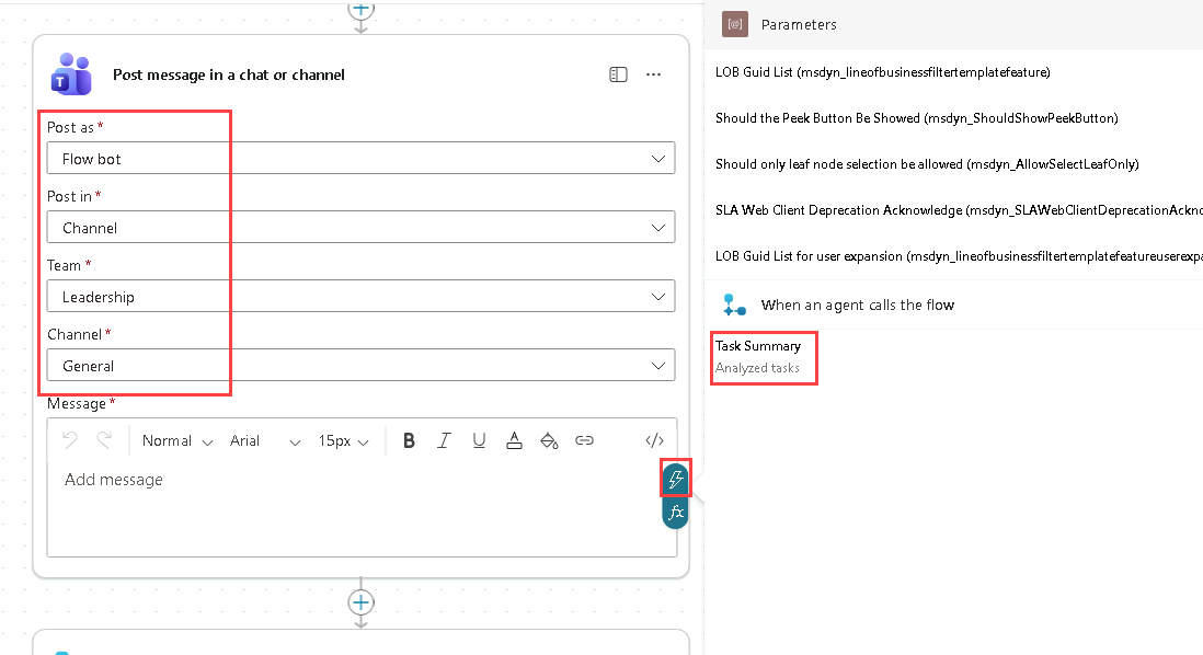 Screenshot of Teams action in the workflow.