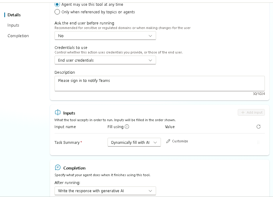 Screenshot of the configuration of workflow as a tool.