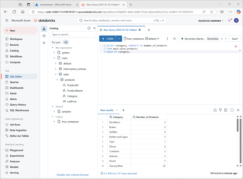 Capture d’écran de l’interface de requête dans un espace de travail Azure Databricks