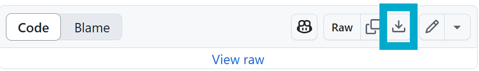 Image of raw file download button for zip on toolbar.