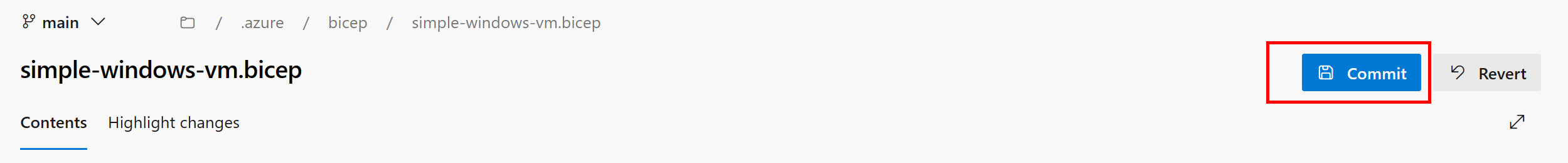 Screenshot of the file commit button