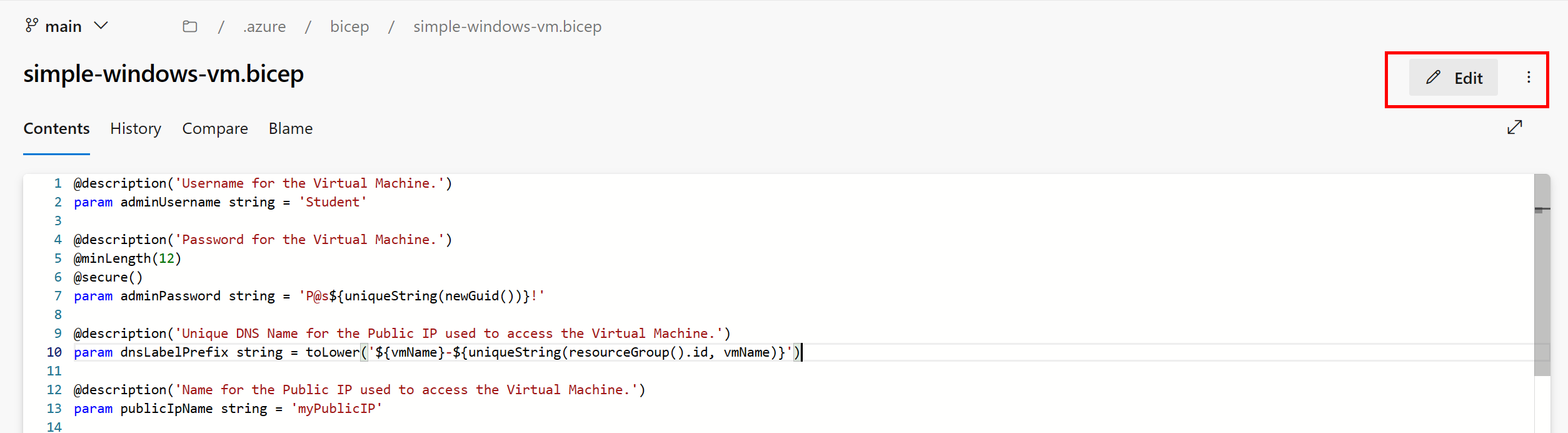 Screenshot of the pipeline edit button