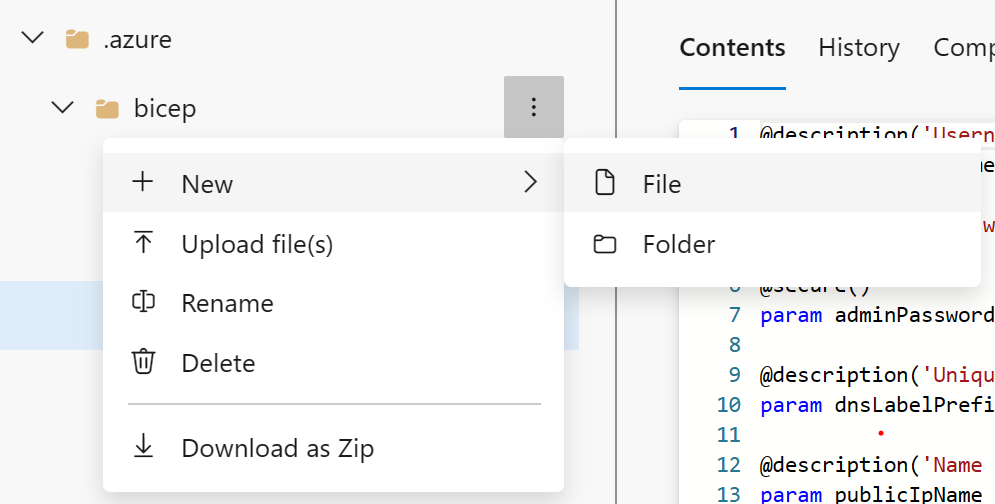 Screenshot of the new file menu