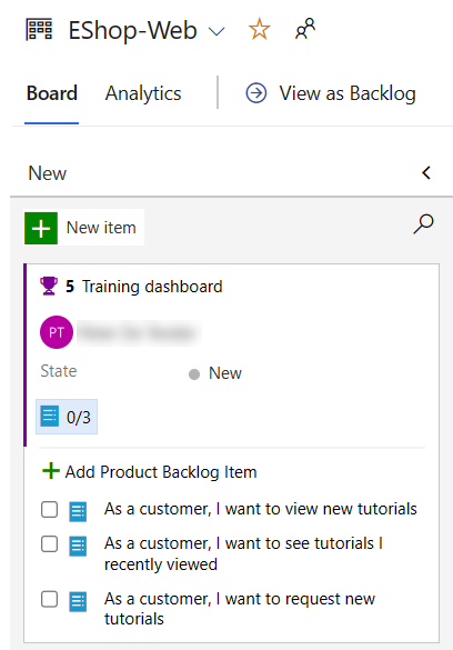 Screenshot of the add Product Backlog.