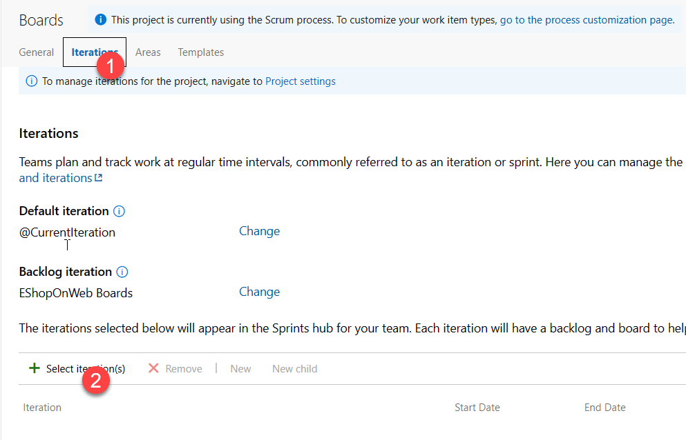 Screenshot of the iterations configuration page.
