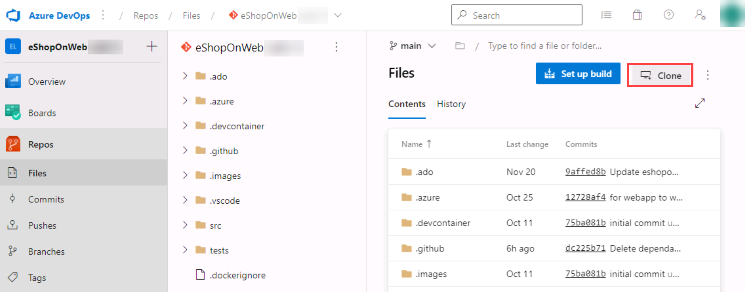 Screenshot of the clone Git repository.