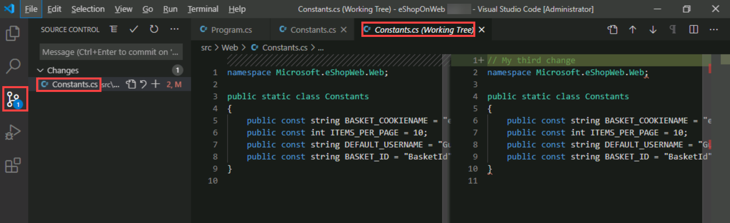 Screenshot of the file comparison.
