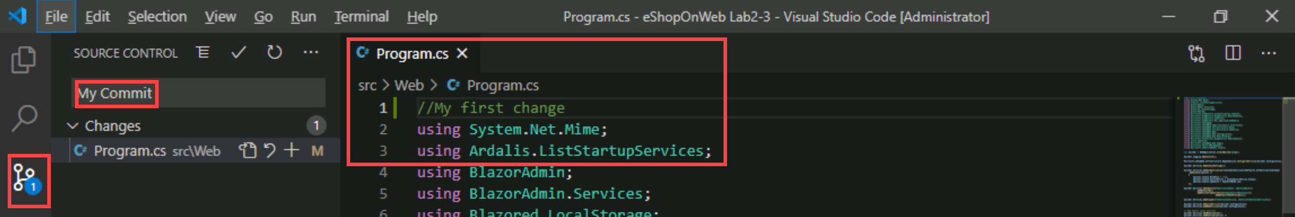Screenshot of the first commit.