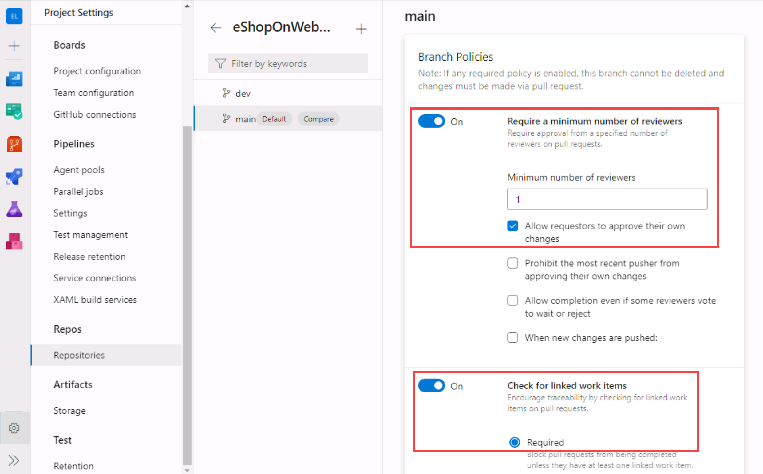 Screenshot of the policy settings.