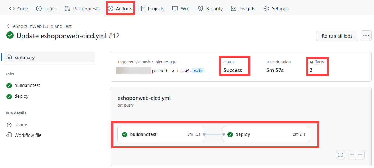 Screenshot of the successful workflow.