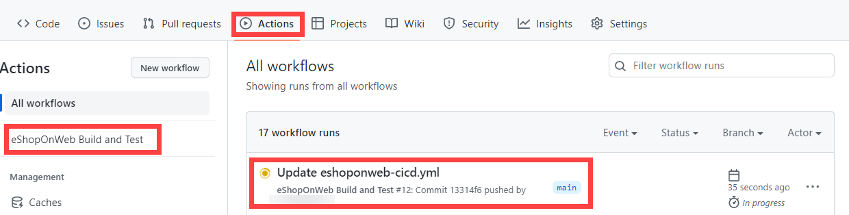 Screenshot of the GitHub workflow in progress.