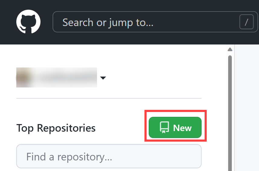 Screenshot of the create new repository button.