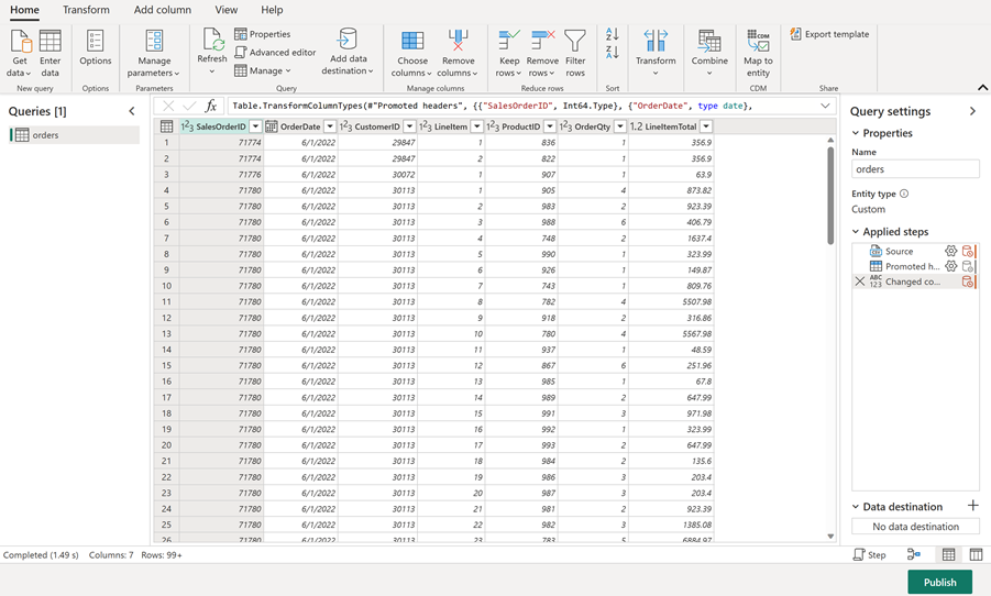 Consulta en el Editor de Power Query.