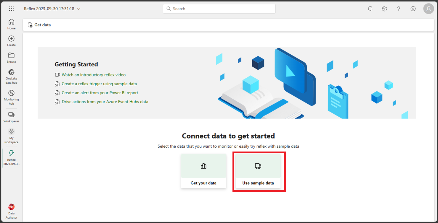 Capture d’écran de l’écran Obtenir des données de Data Activator.
