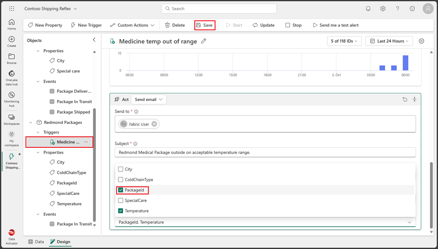 Capture d’écran de l’ajout de propriété au déclencheur de Data Activator.