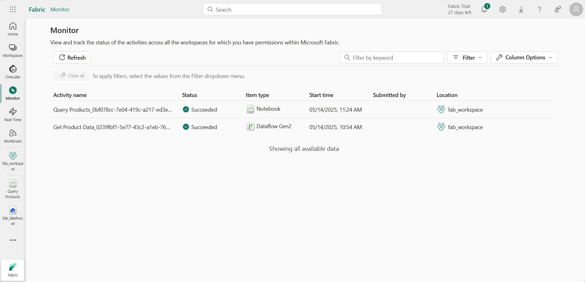 Capture d’écran du hub de surveillance avec une activité de notebook.
