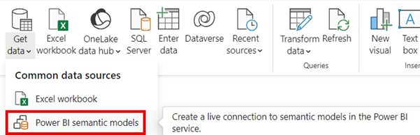 Capture d’écran du connecteur de modèle sémantique Power BI dans la section Obtenir des données.