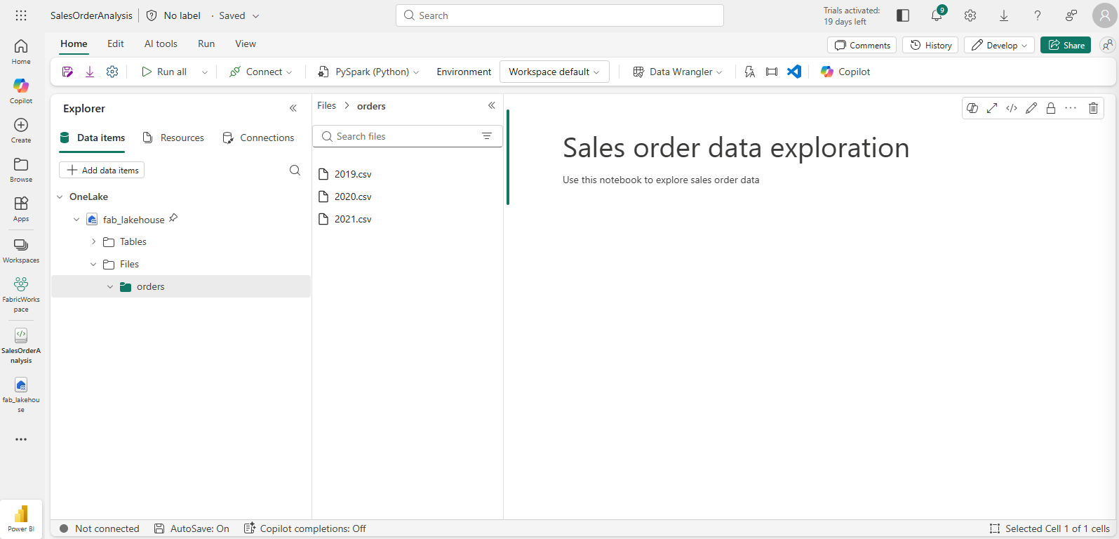[エクスプローラー] ビューの CSV ファイルの画面画像。