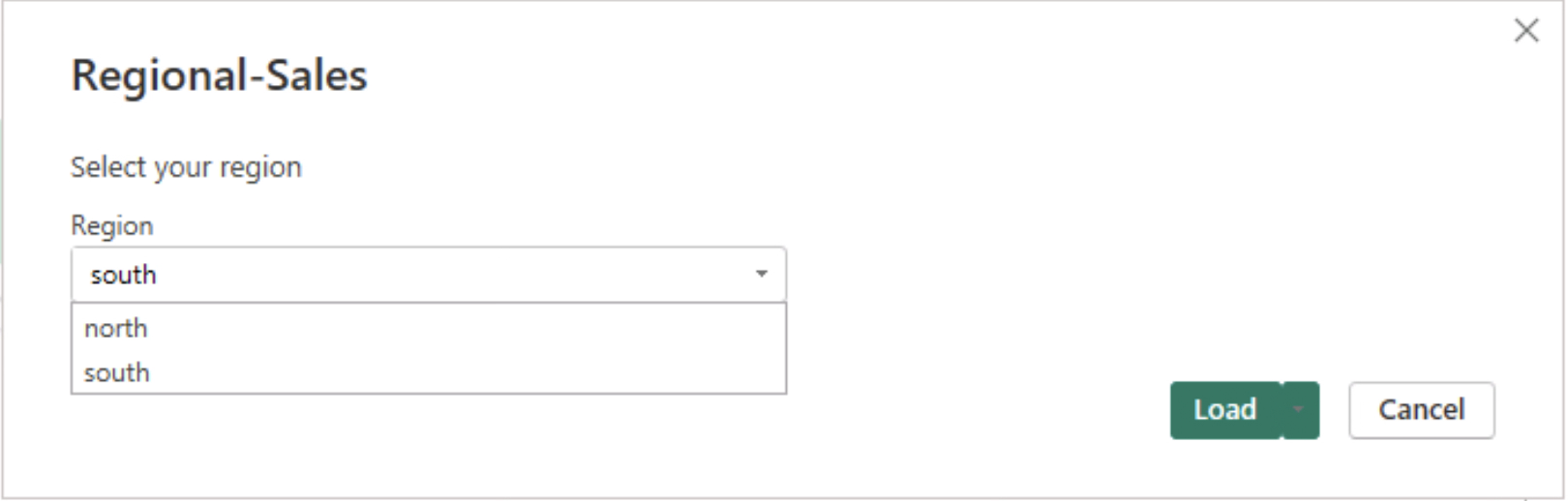 region パラメーターを示すダイアログ。