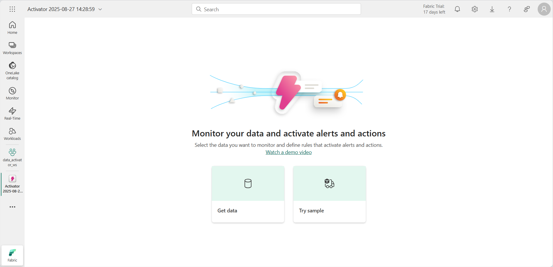 Data Activator 홈 화면의 스크린샷.