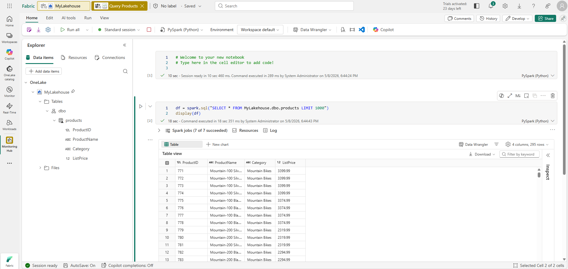 Screenshot of a notebook with query results.