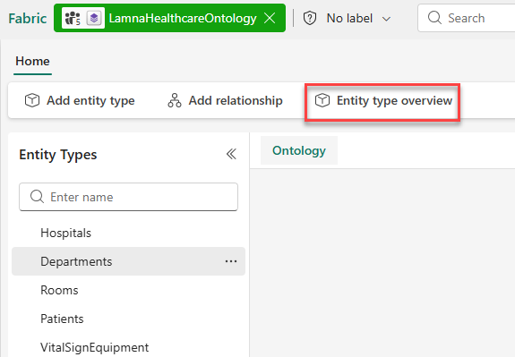 Screenshot showing the Entity type overview button in the ribbon