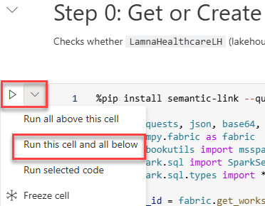 Screenshot showing the Run this cell and all below button in the notebook