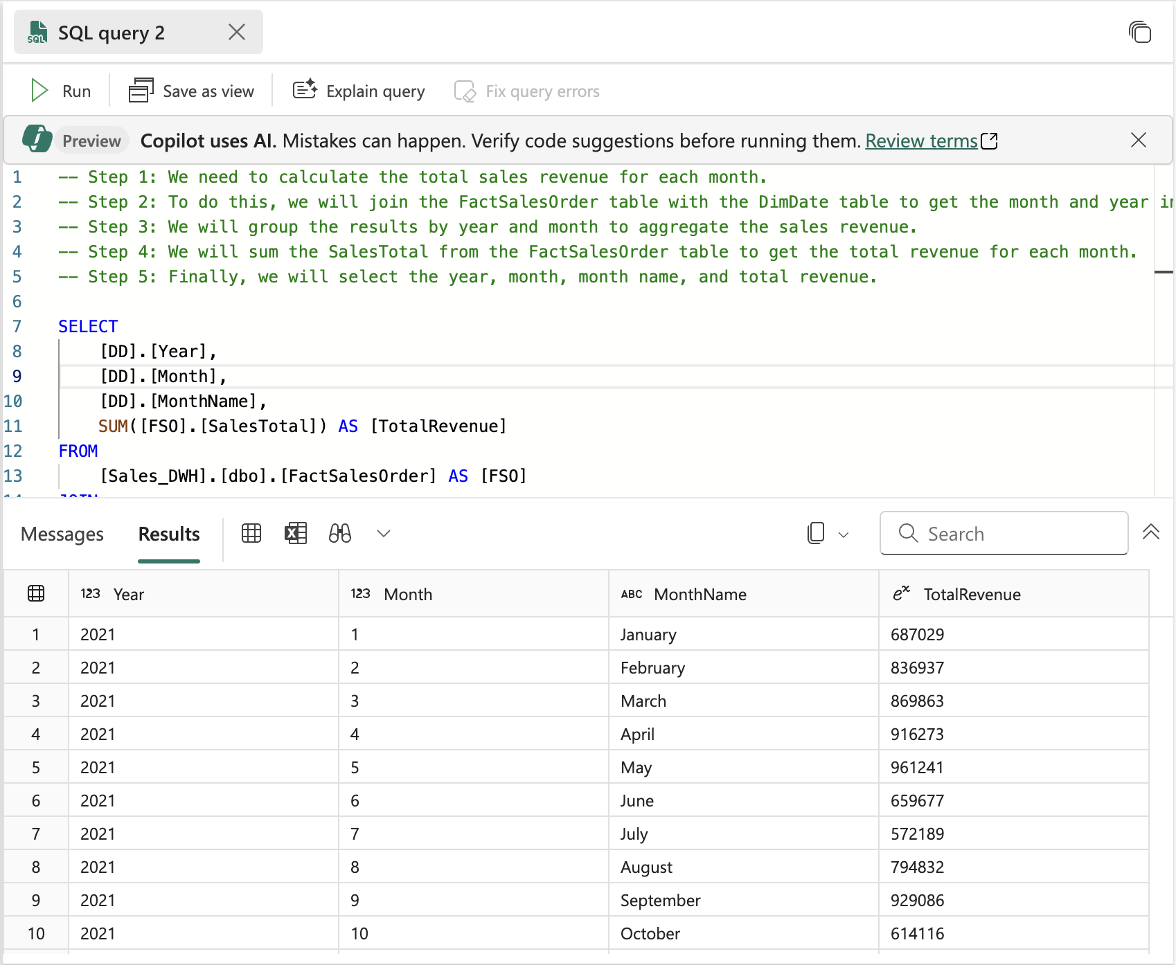 Screenshot of sql query results.