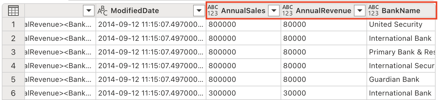 Screenshot of the dataflow table with the XML fields expanded.