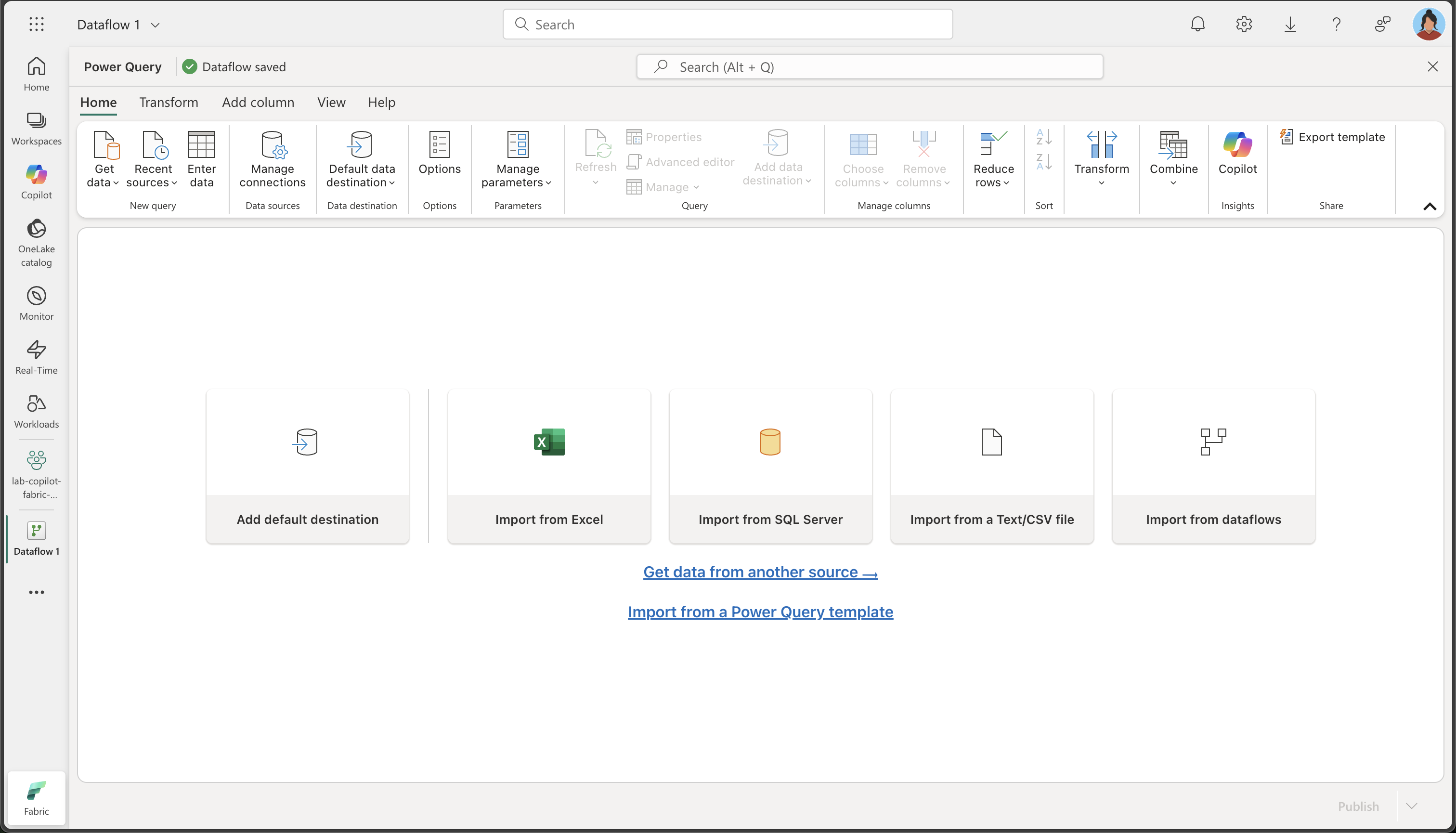 Screenshot of a new dataflow.