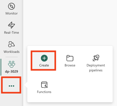 Screenshot of the create button in Fabric.