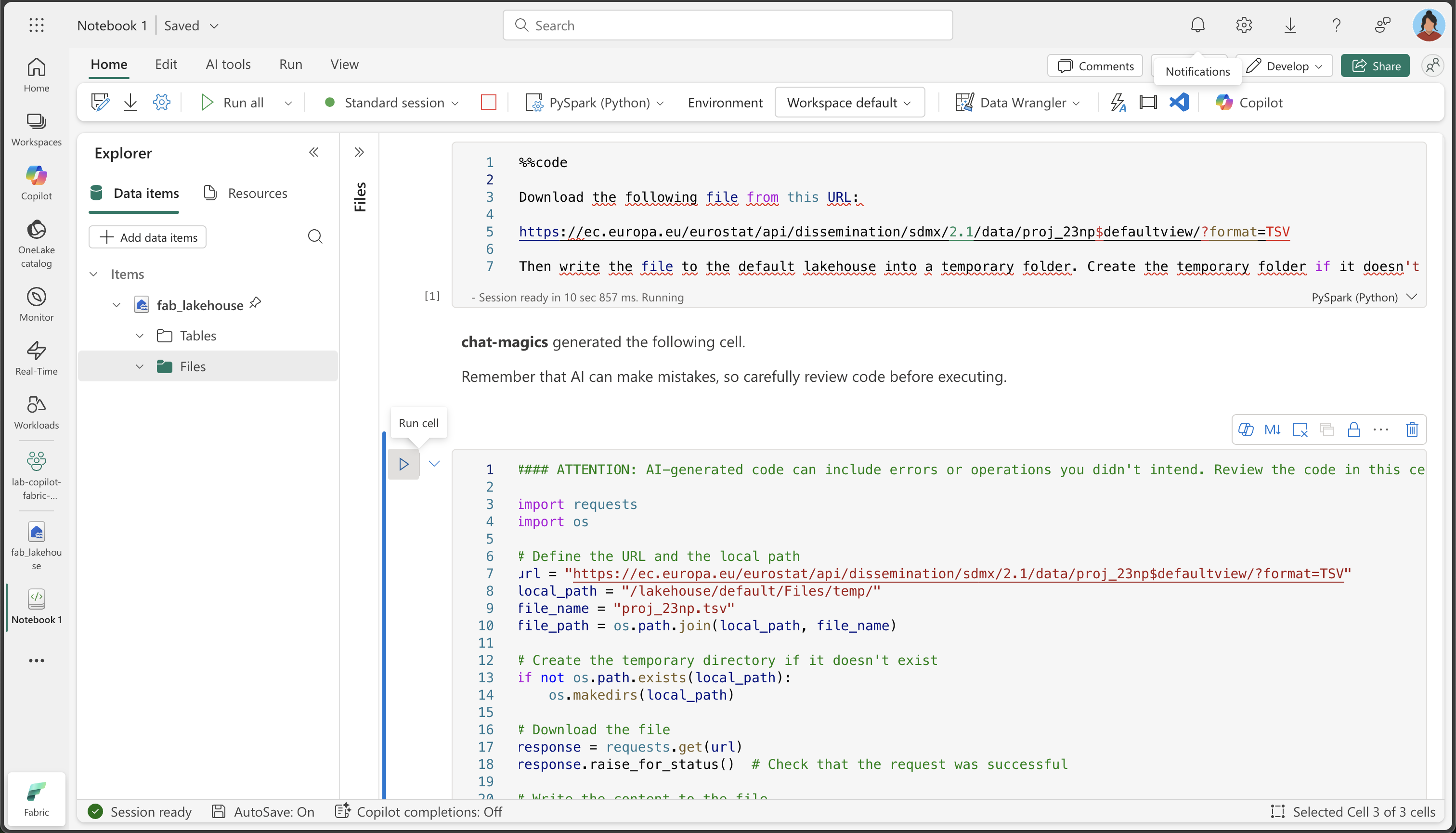 Screenshot of the code generated by copilot.
