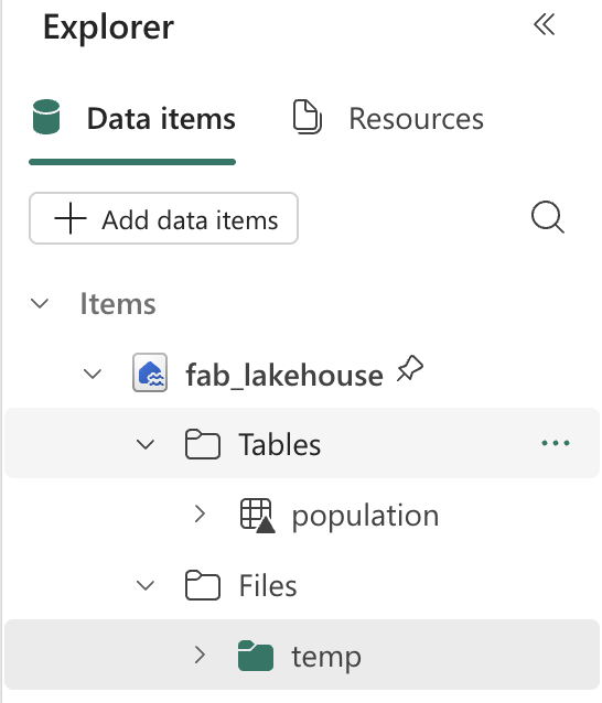 Screenshot of lakehouse now containing a new table named 'Population'.