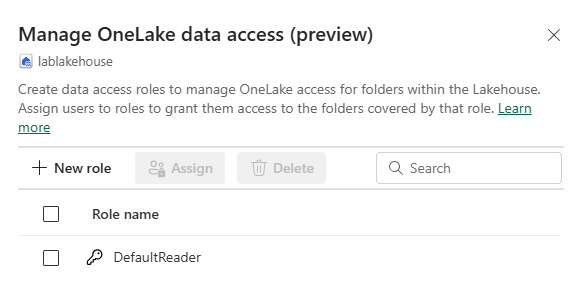 Screenshot of the new role functionality in the manage OneLake data access feature.