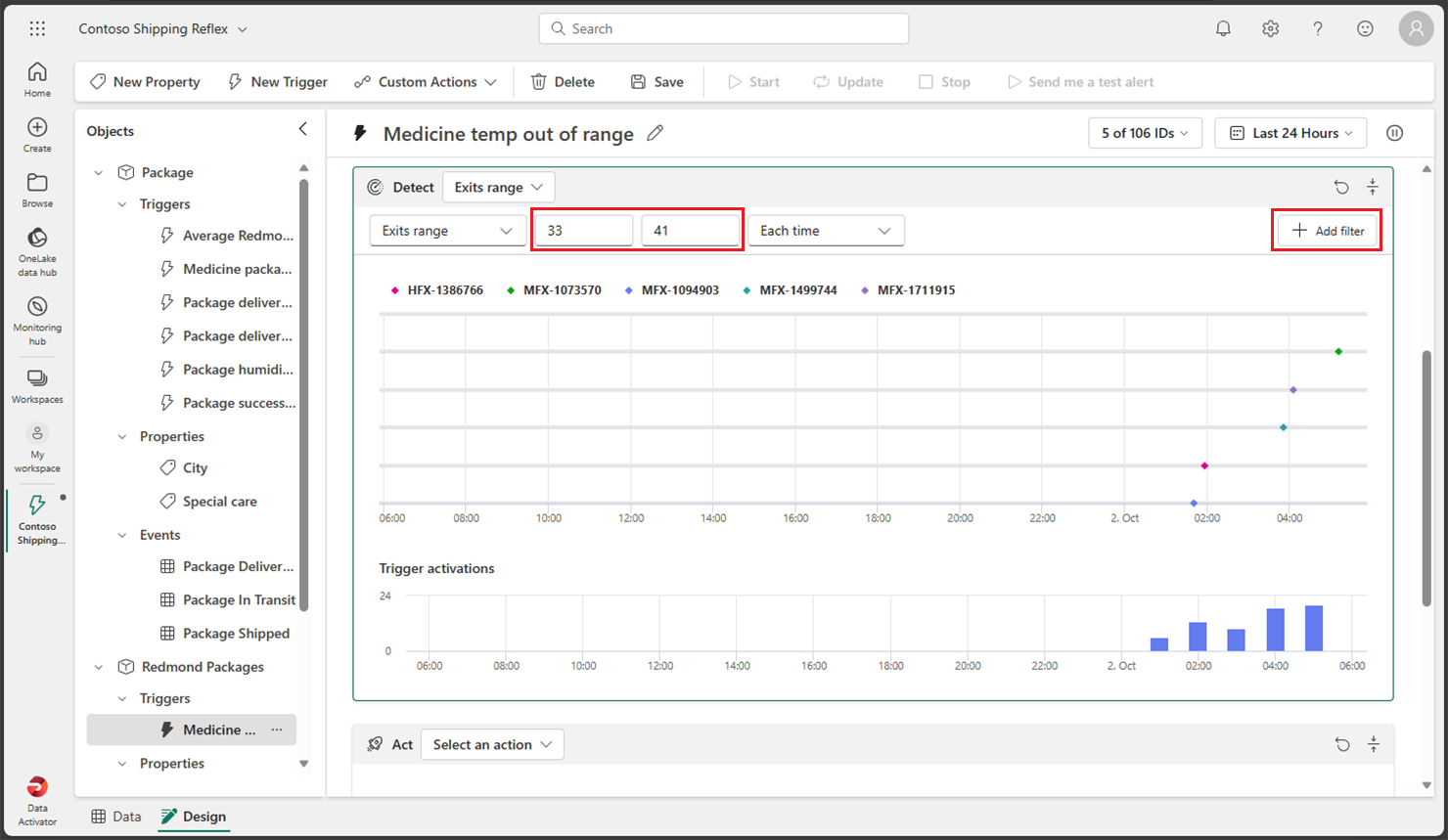 Screenshot of the Data Activator reflex Design enter condition values.