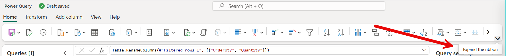 Screenshot of the Expand ribbon option.