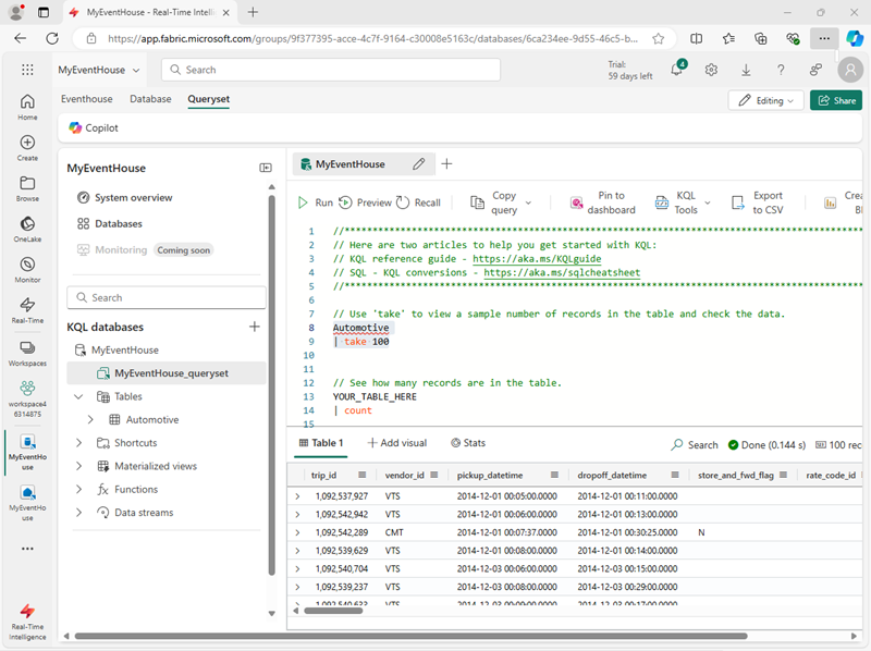 Screenshot of the KQL query editor.