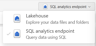 Screenshot of the lakehouse and SQL analytics endpoint switcher.