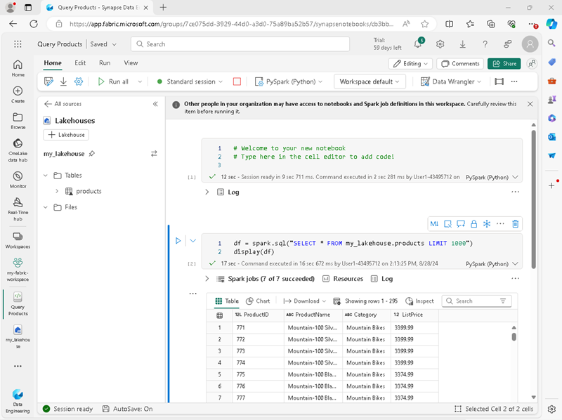 Screenshot of a notebook with query results.