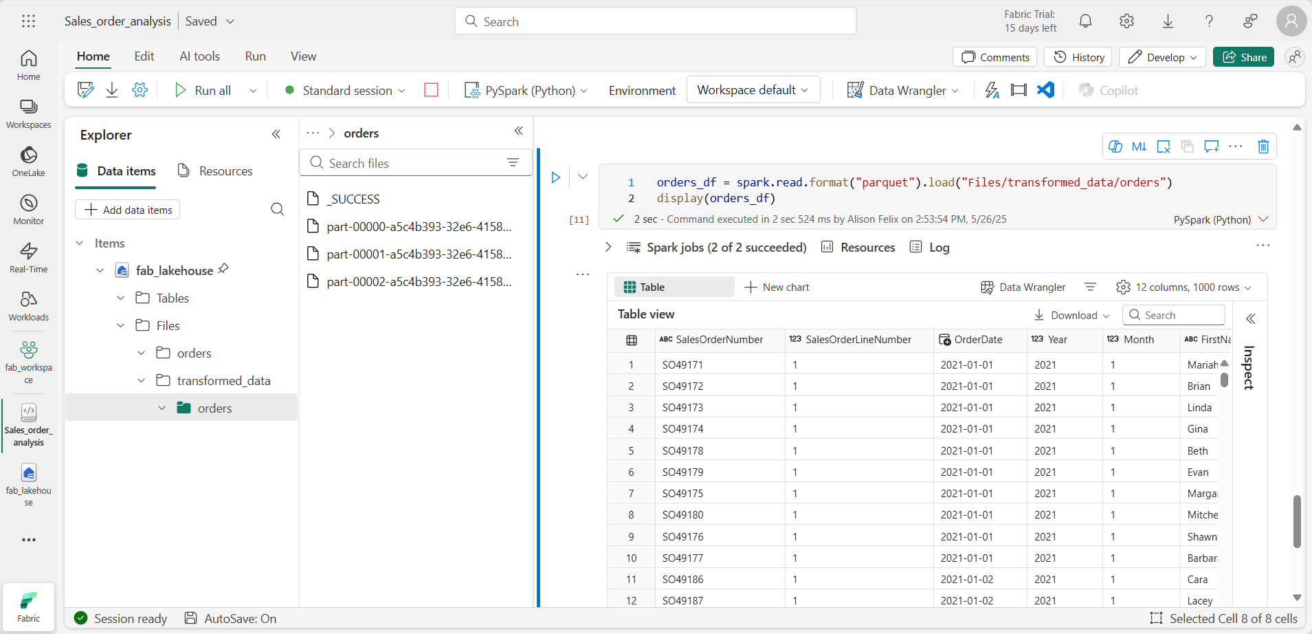 Screen picture showing Parquet files.
