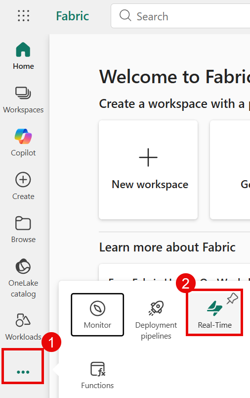 Screenshot of pinning the Real-Time hub to the menu bar.