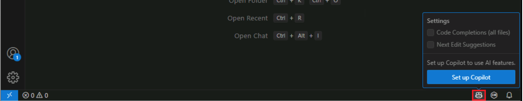 Screenshot showing the GitHub Copilot Settings button.