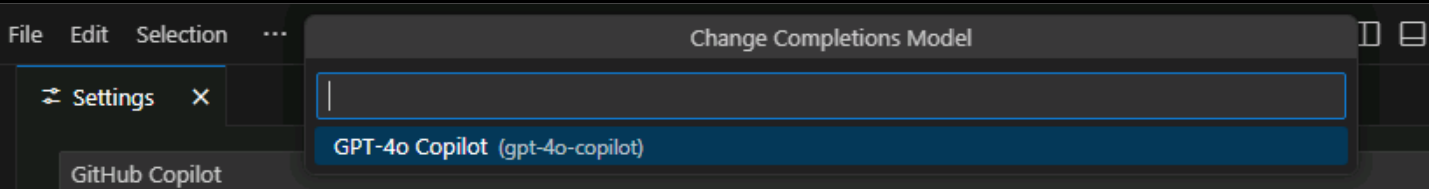 Screenshot showing a list of completion models.