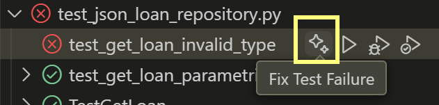 Screenshot showing fix test failures icon.