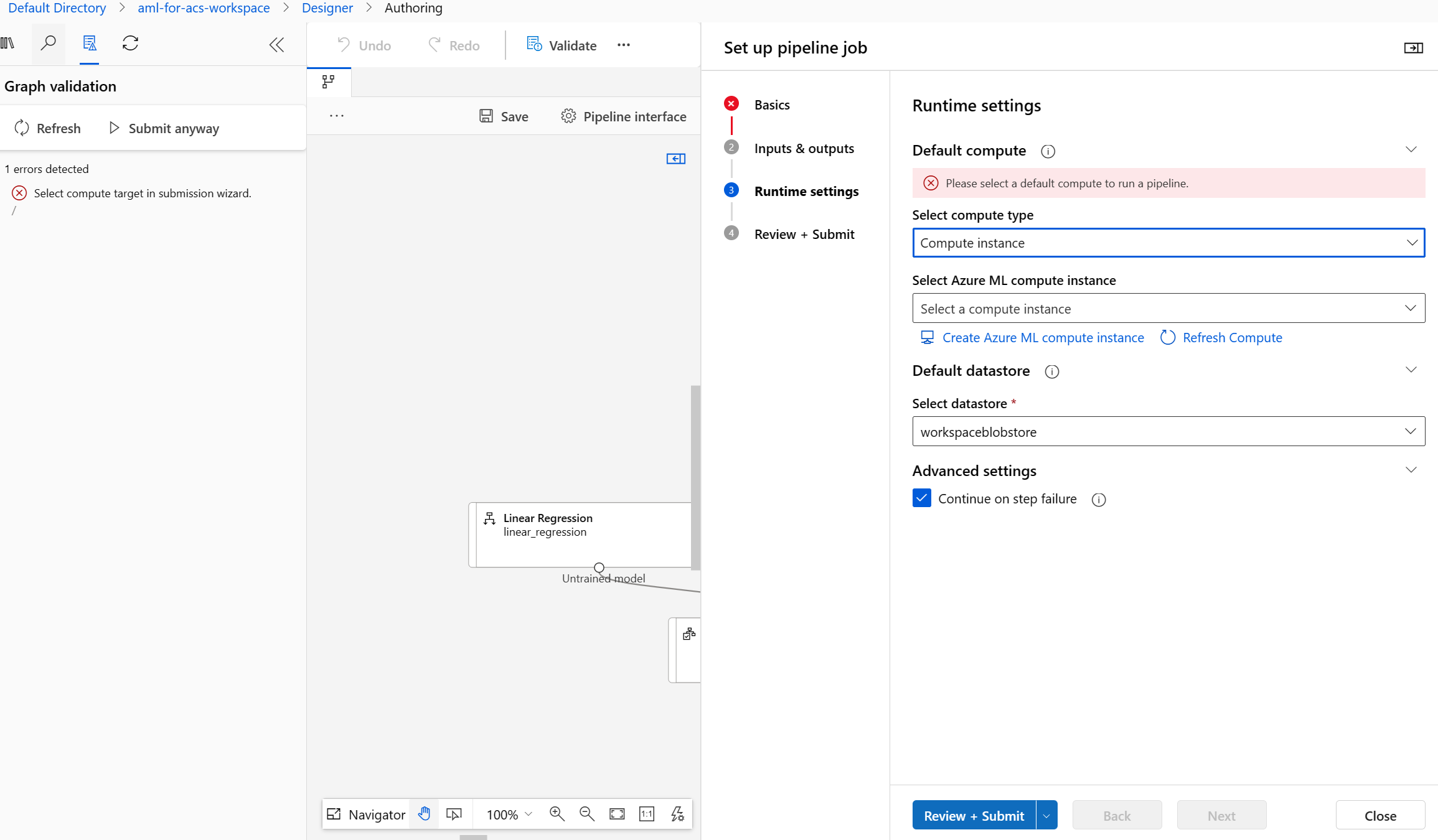 A screenshot showing how to create a compute instance to train the model.