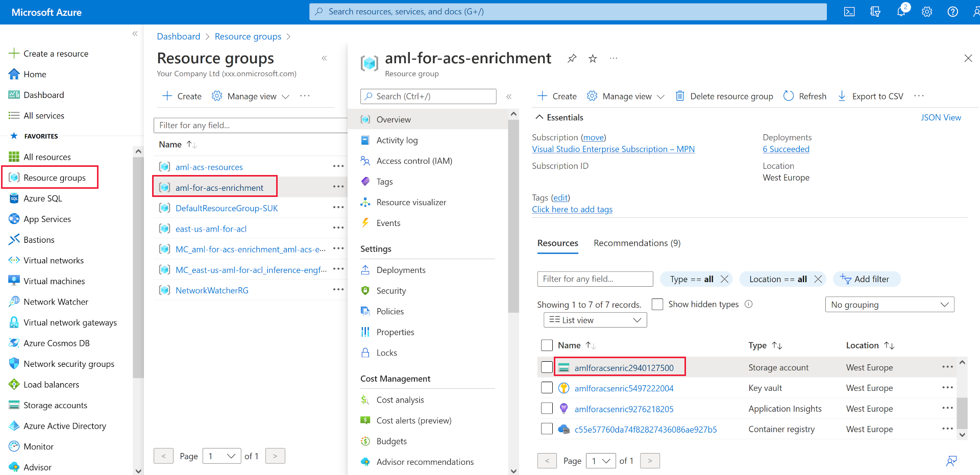 A screenshot showing selecting a storage account in the Azure portal.